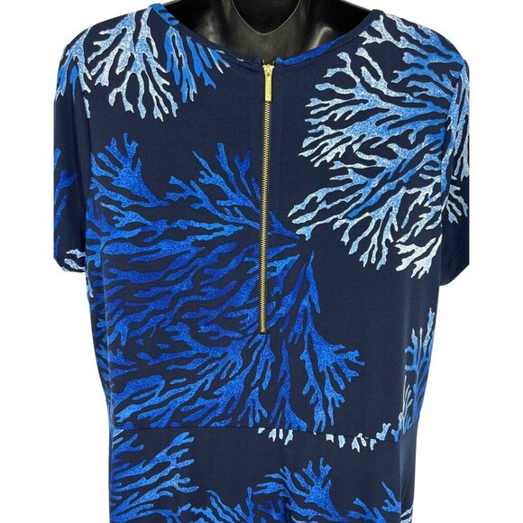 Michael Kors Womens Plus 1X Blue Navy Coral Shell Short Sleeve Scoop Dress New - Picture 6 of 10